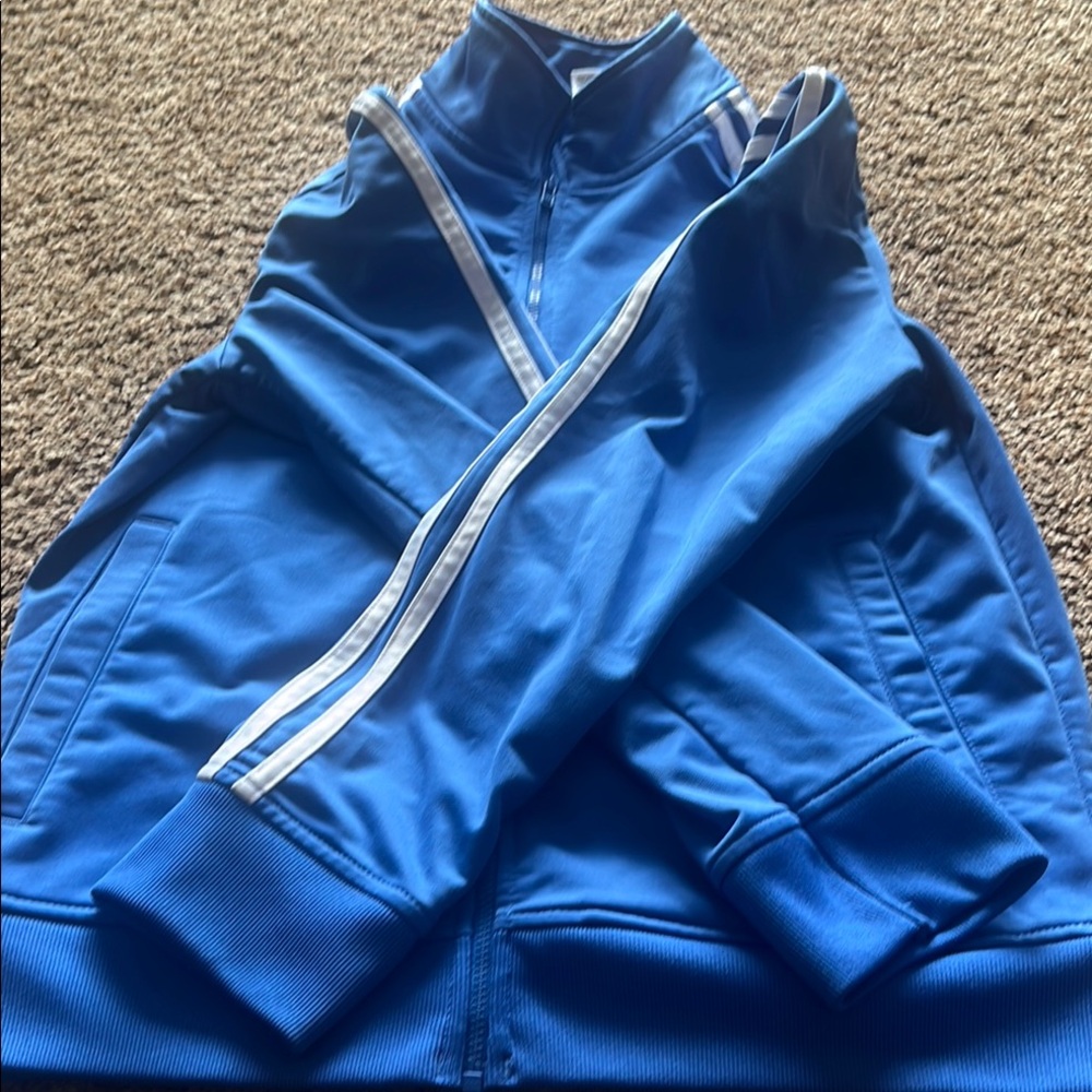Adidas Classic Boy’s Blue Track Jacket with White Stripes-zip up